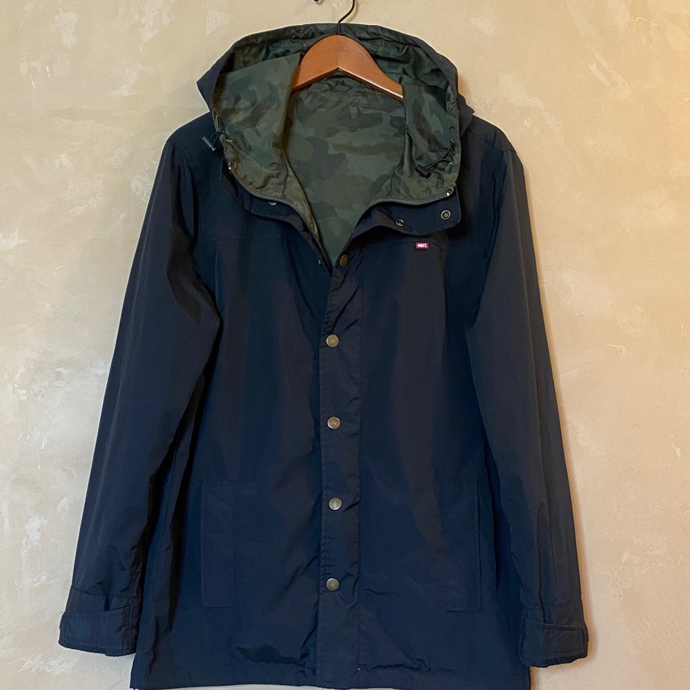 Obey Men's Navy / Camouflage Reversible Hooded Jacket Size M